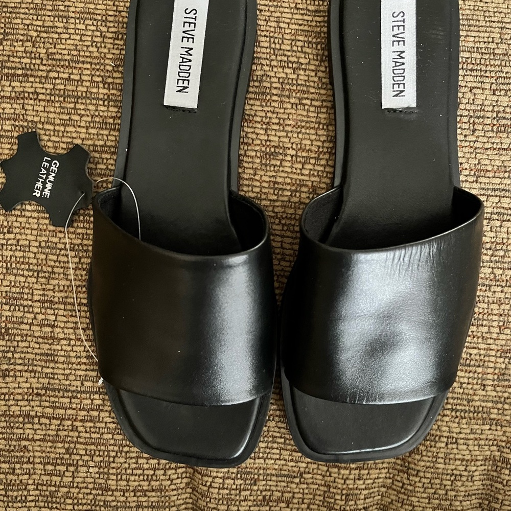 Steve Madden Black Leather Slide Mules